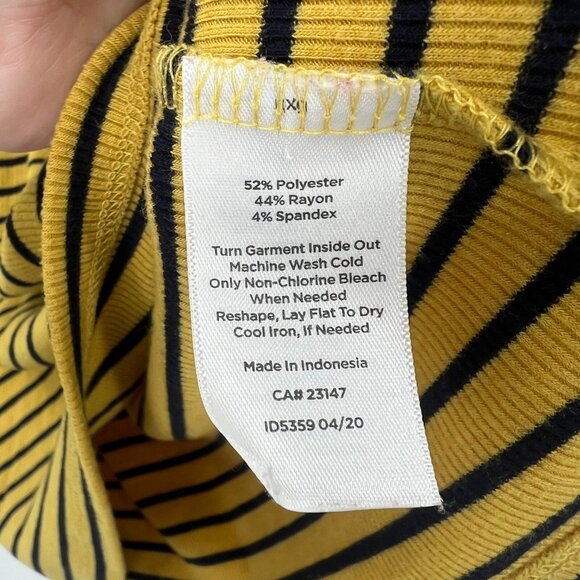 Talbots Yellow Black Striped Ribbed Puff Sleeve Turtleneck Top Women's Medium - Picture 4 of 5